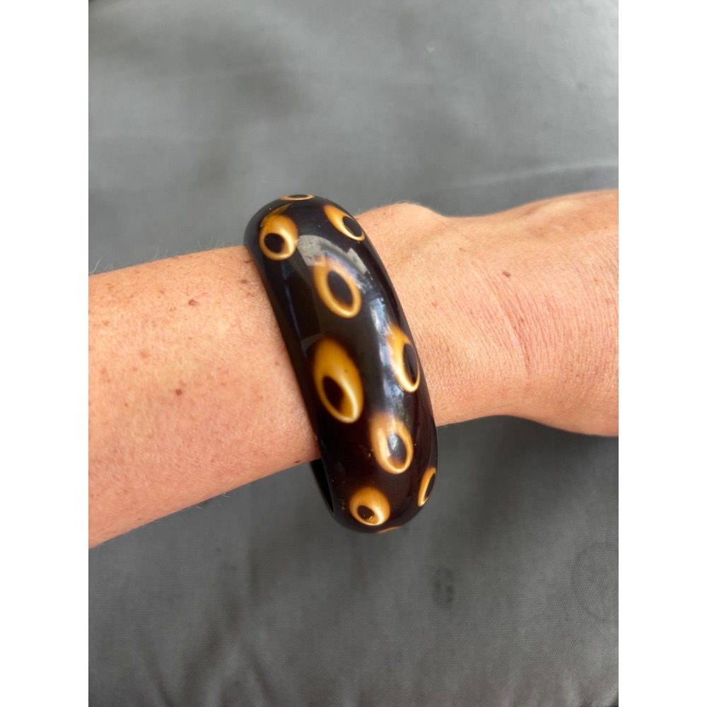 Vintage Bangle Bracelet 2.5" Tiger Eye Polka Dot 1930s Bakelite Art Deco